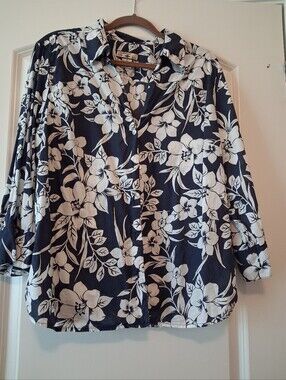 Carribean Joe 1X Tropical Coastal Cotton Blouse